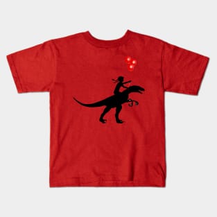 Little girl red balloon and raptor dinosaur Kids T-Shirt
